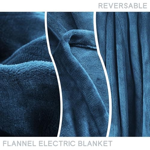 Minervada Heated Blanket Electric Blanket Twin Size 62''x84'', 5 Heating Levels 10 Hrs Auto Shut Off Soft Warmer Flannel Blanket ETL Certification - Blue 8