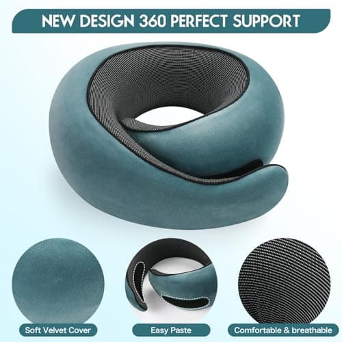 BSZXD Memory Foam Travel Neck Pillow for Airplanes，Ultimate Comfort and Support, Ideal for Airplane and Car Travel ，Compact, Convenient, and Versatile Airplane Sleeping Pillow., Peacock Blue 5