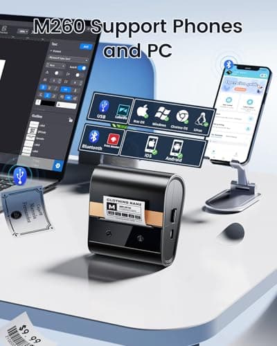 Ponek Label Maker Machine with Tpae, M260 Barcode Label Printer for Small Business, Office, Home, Address Label Printer Compatible with Phones & PC, Bluetooth Label Maker with 1 Roll Label, Black 5