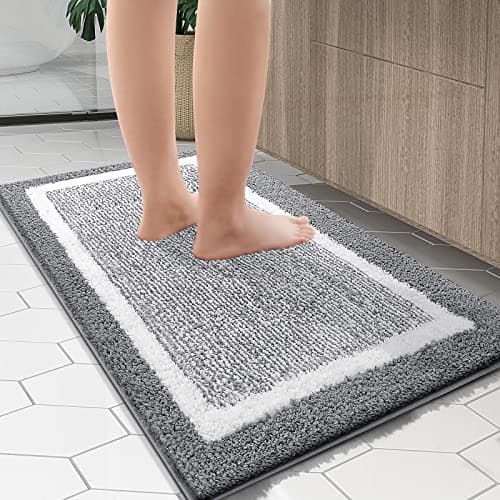 OLANLY Bathroom Rugs 24x16, Extra Soft and Absorbent Microfiber Bath Mat, Non-Slip, Machine Washable, Quick Dry Shaggy Bath Carpet, Suitable for Bathroom Floor, Tub, Shower (Small, Grey) 7