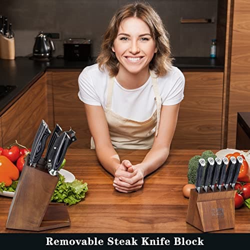 SHAN ZU Knife Sets for Kitchen with Block, Knife Block Set, Japanese Super Steel Kitchen Knife Sets with Removable Block & K133 Ergonomic Handle, Black Tortoise Genbu Series 5