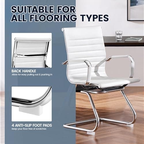 Yaheetech Faux Leather Office Reception Chair Without Wheels Mid Back Ergonomic Guest Chairs for Conference Reception Room Waiting Room, Set of 2 White 6