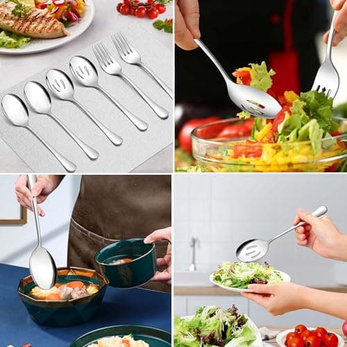 Homikit Large Serving Utensils Set, 6-Piece Stainless Steel Serving Spoons Slotted Spoons Forks, 9.8 Inch Big Metal Hostess Set for Catering Buffet Banquet Party Kitchen Restaurant, Dishwasher Safe 6