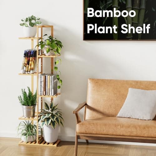 ROSSNY 48 Inch Talll Plant Stand Indoor, 6 Tier 7 Potted Bamboo Plant Stands for Indoor Plants, Corner Plant Stand, Plant Shelf For Indoor, Tiered Plant Stands, Indoor Plant Holder, Natural 5