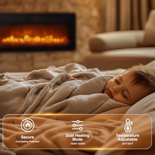 oneinmil Electric Fireplace, 50 inch Wide Recessed/Wall Mounted Electric Fireplace, Remote Control with Timer 12 Adjustable Color Flame, Remote Control,with Crystal Stone, 750/1500W 6