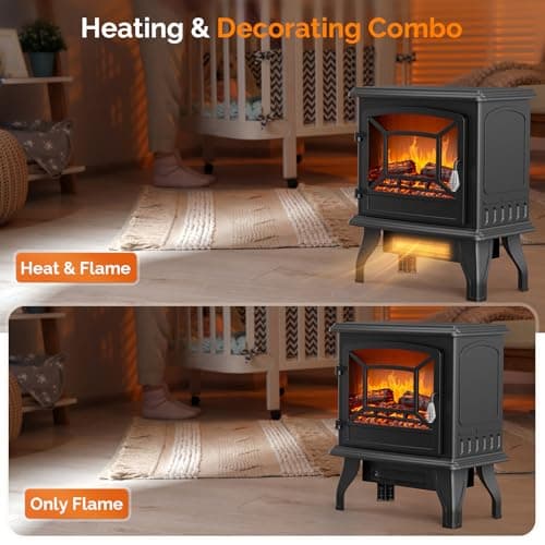 ROVSUN Electric Fireplace Stove, 20''H Freestanding Electric Space Heater with Temperature Adjustable, Realistic Flame Effect & Overheat Protectio for Indoor Bedroom Dorm Office Use, 1400W 6