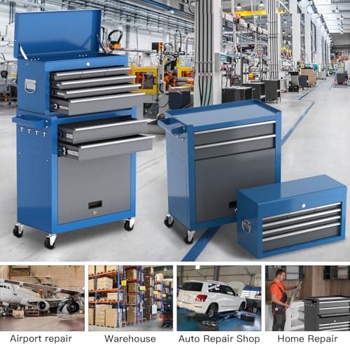Tool Chest 8-Drawer | 42'' Large Rolling Tool Chest with Wheels | Detachable Top Metal Tool Box | Garage Storage Cabinet for Repair Room,Warehouse | Rolling Tool Box with Hooks,Liners,Tray Divider 6
