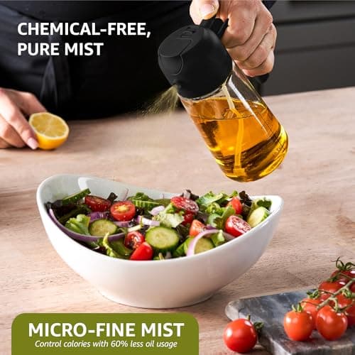 FineDine 16oz Olive Oil Sprayer for Cooking, 2 in 1 Olive Oil Dispenser Bottle for Kitchen, Air Fryer, Salad, BBQ & Baking – Dual Spray Mist & Stream, with Measurement Marks, Black 5