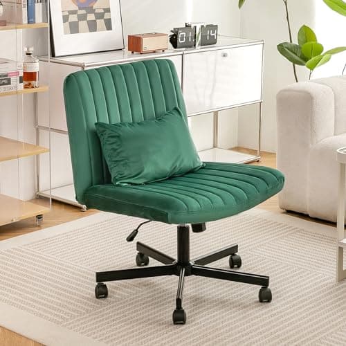 Purgreen Criss Cross Chair, Office Chair Cross Legged with Wheels, Armless Office Chair, Velvet Desk Chairs with Wheels for Home Office, Meditation (Velvet Green)
