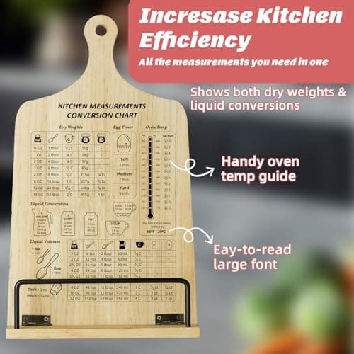 Kitchen Conversion Chart Cookbook Stand, Wood Cook Book Holder, Recipe Cookbook Holder Stand with Kitchen Counters, Baking Valentines Day Birthday Gifts for Women, Accessiores for Holding Cookbooks 6