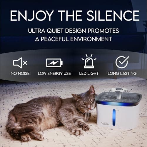Veken Innovation Award Winner 95oz/2.8L Pet Fountain, Automatic Cat Water Fountain Dog Water Dispenser with Replacement Filters for Cats, Dogs, Multiple Pets (Grey, Plastic) 6