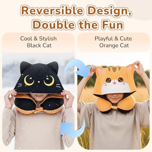 Certified to ASTM & CPSIA Standards–Kids Travel Neck Pillow with Hood,Memory Foam Airplane Pillow,Double-Sided, Cute Design, Cooling Ice Silk & Soft Plush, Adjustable, Portable & Washable for Flights 6