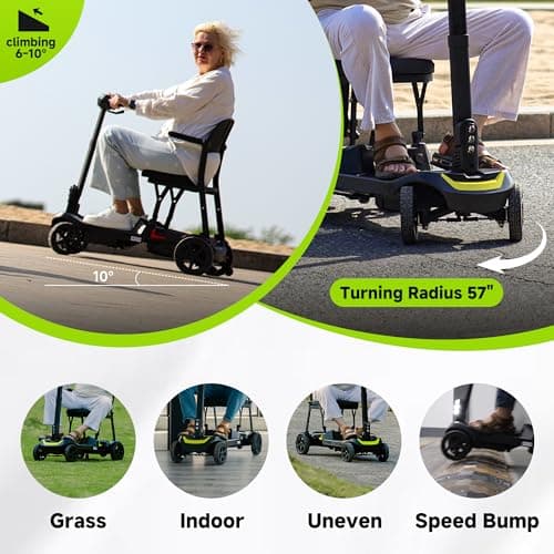 SCOOTNGO Mobility Scooters for Seniors, 4 Wheel Foldable Lightweight Airline Approved Mobility Scooter for Adults, Dual Batteries, Portable, No Assembly Needed (Silver Grey, with Folding Trailer) 6