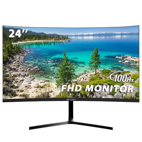 CRUA 24" Curved Monitor, FHD(1920×1080P) 100HZ, 99% sRGB Color Gamut Computer Monitors, Narrow Bezels on Three Sides, Blue Light Filter PC Monitor for Home, Office and Dormitory(HDMI, VGA)-Black