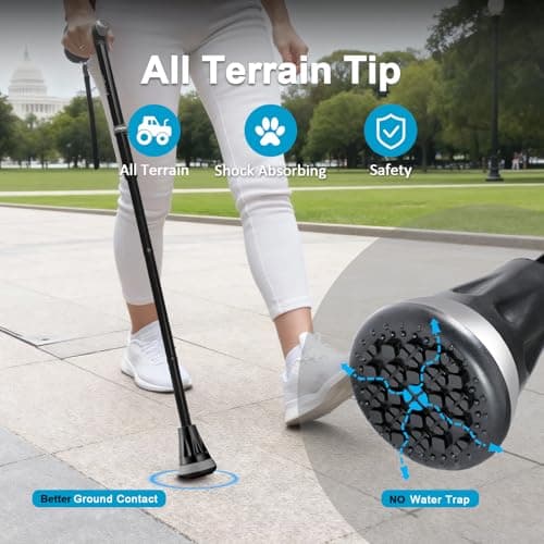 REHAND Walking Cane - Foldable, Adjustable, Collapsible Walking Canes for Men & Women, Heavy Duty All Terrain Tip, with Travel Bag | Walking Sticks for Seniors & Adults (Natural Black) 5