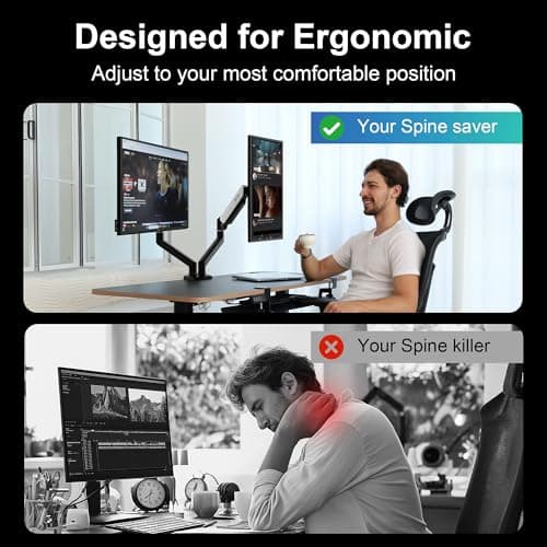 NearHub Dual Monitor Desk Mount for 13-32" Computer Screen,Adjustable Gas Spring Monitor Arm,Each Arm Holds 4.4 to 22 lbs,Swivel/Tilt/Rotation,VESA 75X75mm 100X100mm,C Clamp & Grommet Mounting Base 6