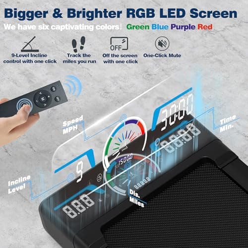 TRAILVIBER Walking Pad Treadmill with 12% 9-Level Auto Incline, 450 lbs Capacity RGB LED Screen, Bluetooth Speaker Under Desk Treadmill, Compact Treadmills for Home Hiking, Carbon Black 7