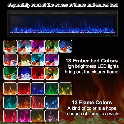 Oxhark Flame Linear Smart WiFi Electric Fireplace 72 Inch, APP & Touch Screen & Remote Control, 169 Realistic Flame Color Combinations, Timer & Thermostat Fireplace Heater,1500W 6
