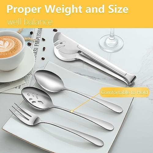 Pleafind 16 PCS Serving Utensils, Stainless Steel Serving Utensils Set with Serving Spoons, Slotted Serving Spoons, Serving Forks and Serving Tongs, Serving Utensils for Parties Buffet Banquet 5