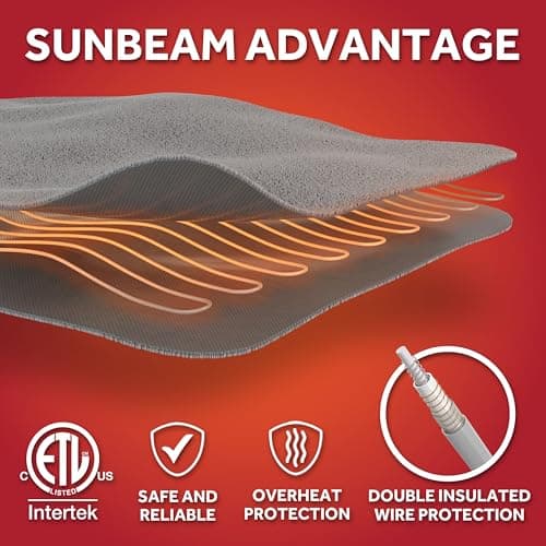 Sunbeam Electric Royal Luxe Microplush Heated Blanket, 12 Heat Settings, 12-Hour Selectable Auto Shut-Off, Fast Heating, Warm and Cozy, Mushroom Color, King, 90" x 100" 7