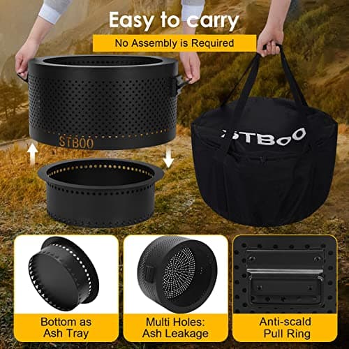STBoo Smokeless Fire Pits for Outside with Portable Carrying Storage Bag, 20x14 Inch Firepits Outdoor Wood Burning, Low Smoke Outdoor Fireplace for Bonfire Picnic Backyard Cooking on Beach, Black, L 5
