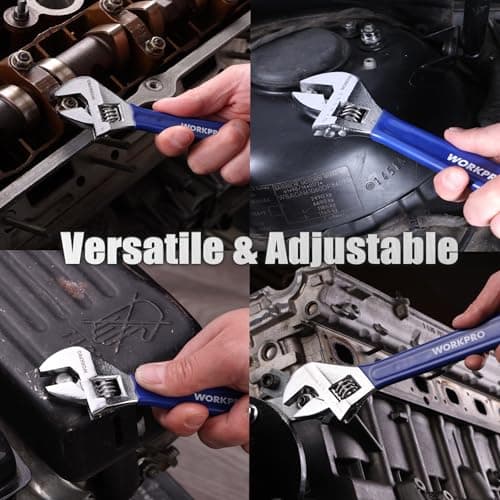 WORKPRO Adjustable Wrench Set, 6-inch, 8-inch, 10-inch, 12-inch Wide Jaw Wrenches with SAE and Metric Scales, Rubber Grip, Heat-Treated Steel for Home Repairs, Plumbing, and Garage Work 8