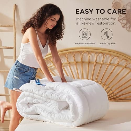 Bedsure Comforter Duvet Insert - Quilted Comforters Queen Size, All Season Duvet, GentleSoft Down Alternative Bedding, with 8 Tabs, Gifts for Women/Men, White, Queen 88 x 88 Inches 5
