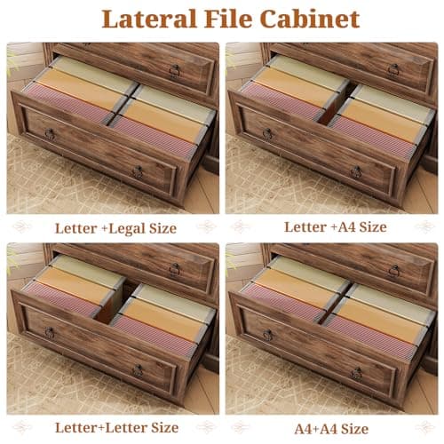 Itaar 2 Drawer File Cabinet, Farmhouse Filing Cabinet for Home Office Fits Letter, Legal, A4 Size, Wood Lateral File Cabinet with Printer Stand, Storage Shelf, Brown 5