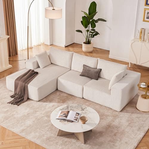108” Modular Sectional Sofa, Cloud Sectional Couch with Deep Seat, Modern Modular L-Shape Sofa Couch with Chaise,Upholstered Boneless Couches for Living Room Bedroom (Beige, Left Facing Chaise) 6