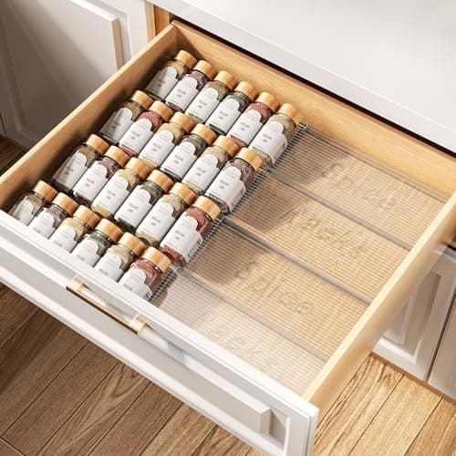 PanPanPal Spice Drawer Organizer, 4 Tier- 4 Pack Clear Acrylic Drawer Seasoning Organizer, Expandable From 11'' to 22'' Kitchen Spice Rack Organizers and Storage for Drawer (Jars not included)