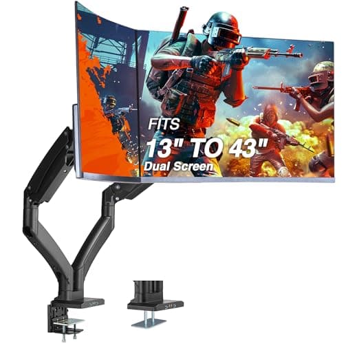 AVLT Dual Monitor Arm Desk Mount for 13"–43" Flat/Curved Screens with USB-A Pass-Through, Full Motion Height Adjustable Swivel Tilt Rotation VESA/C-Clamp/Grommet/Cable Management, Black