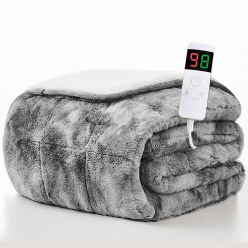 Homemate Heated Weighted Blanket for Adults - 50"x60" 10lbs Electric Throw Fast Heating Heavy Blanket 1/2/4/6/8 Hour Auto Off 10 Heat Levels Over-Heat Protection Luxury Faux Fur Sherpa