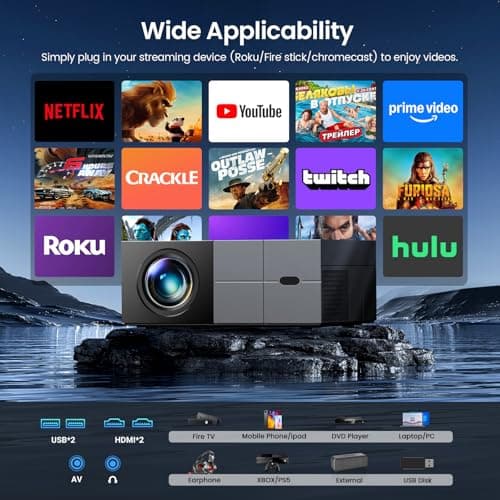 Projector with WiFi and Bluetooth - [High Brightness/Electric Focus]Outdoor Movie Projector ,Portable Smart Home Projector 1080P 4K Supported for Movie Night/Home Theater/Bedroom Gift for Her/Him 5