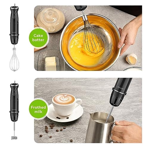 Immersion Blender Handheld, 1000W 5 in 1 Hand Blender, BPA-Free 12 Speed 304 Stainless, Mixing Beaker, Chopper, Whisk, Milk Frother, Soup, Baby Food, Sauce (Black-2) 7