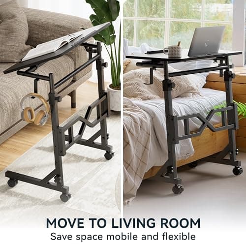 Oransail Small Standing Desk with Wheels, 29.5-45.3 Inch Adjustable Height, Portable Treadmill Desk, Rolling Computer Table for Walking Pad with a Cup Holder and a Hook 8