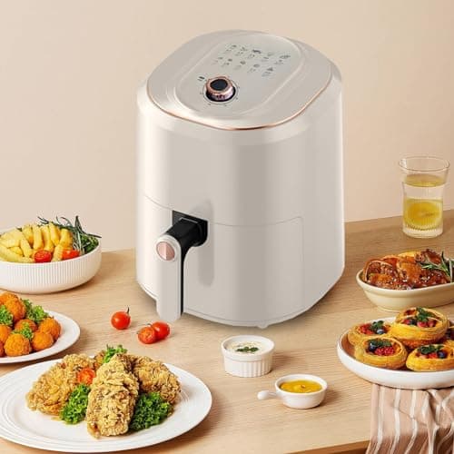 Yangming Air Fryer, 8-Quart Large Capacity Electric Fryers for Healthy Cooking with 80% Less Oil, Adjustable Time Control, Non-stick Coating Basket and Pan, White