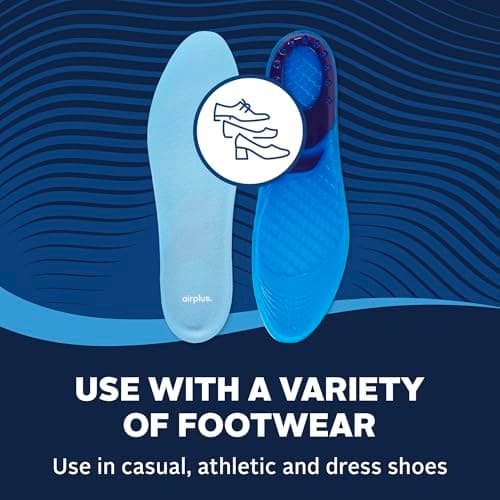 Airplus Massage Gel Insoles, Premium Gel Cushioning with Heel and Ball-of-Foot, Arch Support Insoles, Thin Profile, Trim-to-Fit, Full Length Comfort for Casual, Athletic, and Dress Shoes, Men's 8-14 5