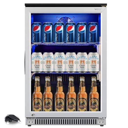 Weili 20 Inch Built in Beverage Refrigerator with Lock, Under Counter or Freestanding 120 Can Soda Beer Drink Cooler Fridge with Stainless Steel and Glass Door 8
