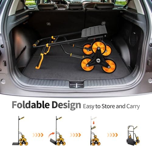 SmarketBuy Stair Climbing Dolly, Upgraded Heavy-Duty Stair Climber Hand Truck 770 Lbs Capacity, Foldable Cart for Stairs with 13.8" x 11.6" Nose Plate, 6 Wheels and 2 Ropes for Home,Office or Shopping 7