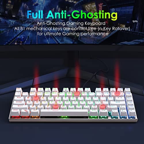 HUO JI E-Yooso Z-88 RGB Mechanical Gaming Keyboard, Metal Panel, Blue Switches - Clicky, Compact 81 Keys Hot Swappable for Mac, PC, Silver and White 5