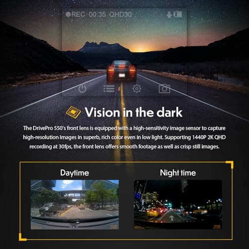 Transcend DrivePro Dash Cam Front and Rear, 2K QHD 1440P+1080P Full HD Car Cam/140°Wide-Angle/180°Rotatable Rear Lens/Night Vision Loop Recording/Head-Up Display/Wi-Fi/GPS GLONASS/ADAS/Support 1TB Max 5