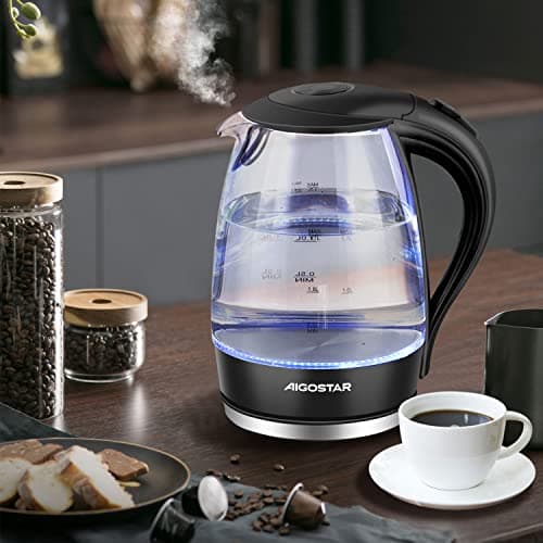 Aigostar Electric Kettle, 1500W Cordless Electric Tea and Hot Water Kettle with Filter, LED Illuminated, High Borosilicate Glass, No BPA, Auto Shutoff, Boil-Dry Protection, 360° Base, 1.7 Liter 9