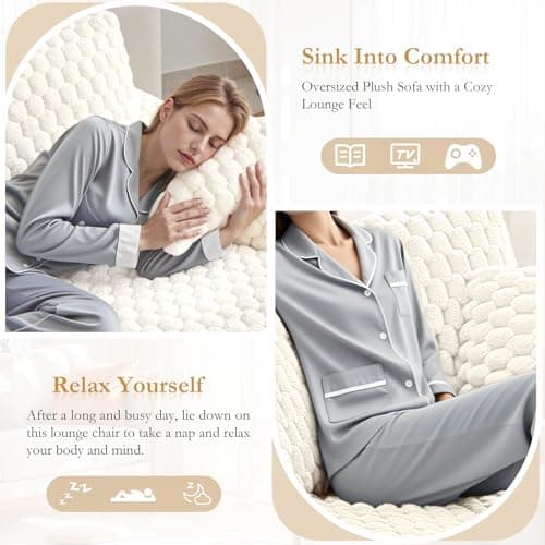 Oversized Chaise Lounge Chair Indoor 58 Inch Soft Cushioned Sofa Bed with Armrests and Cup Holder Plush Faux Fur Reading Chair for Living Room Bedroom Office Cloud Sofa Combination Milky White 7