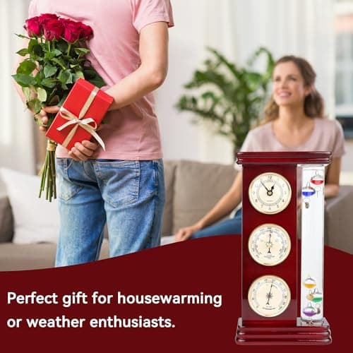 Lily's Home Analog Weather Station with Galileo Thermometer, Precision Quartz Clock (Gold), Barometer & Hygrometer, Gift for Family or Friends, Indoor and Outdoor Home Décor (6" L x 2" W x 12" H) 8