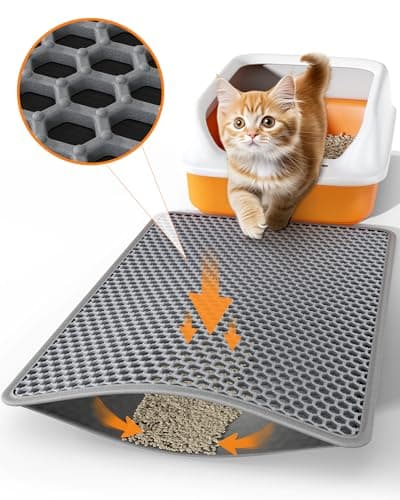 Powools Cat Litter Mat - 23.2" x 14.6" Small Litter Box Mat with Double Layers, Urine-Proof and Non-Slip Litter Trapping Mat, Easy to Clean Kitty Litter Mats for Floor, Scatter Control, Grey