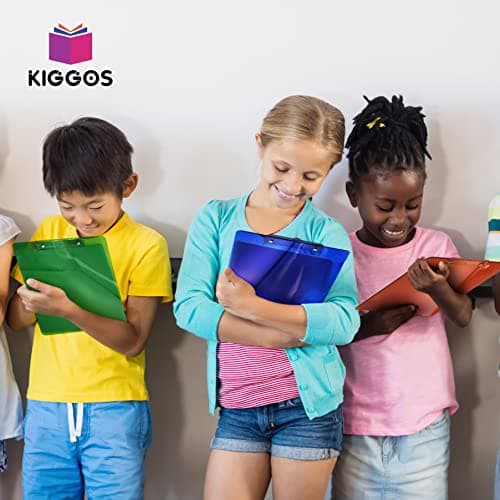 Kiggos 25 Transparent Colored Clipboards Bulk for Classroom Office Plastic Clipboard Low Profile Kids Clip Boards Standard Letter Size Holds 100 Sheets Hanging Hook Colorful Clip Board 6