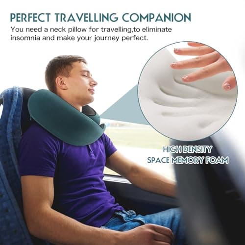 BSZXD Memory Foam Travel Neck Pillow for Airplanes，Ultimate Comfort and Support, Ideal for Airplane and Car Travel ，Compact, Convenient, and Versatile Airplane Sleeping Pillow., Peacock Blue 7