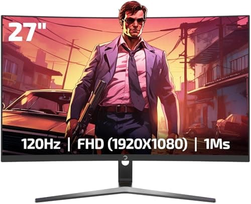 GAMEPOWER F20 27 Inch Curved Gaming Monitor, 120Hz 1080p Display, 1ms Response Time, AMD FreeSync, HDR Support, 125% sRGB, RGB Backlight, Dual Speakers, Zero Frame Design, HDMI and VGA Inputs, 1500R
