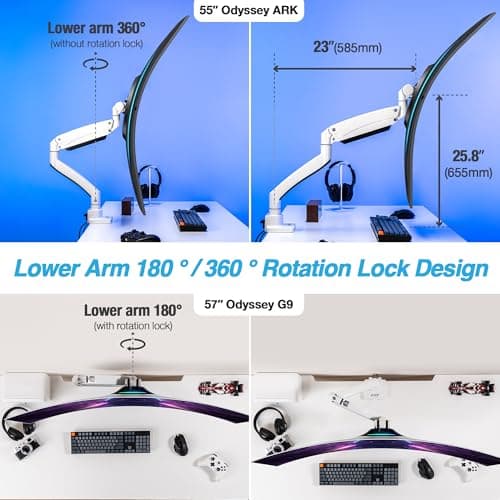 AVLT Single 17"-57" Super Ultrawide Monitor Arm for Screens Up to 59.5 lbs, Premium Aluminum Desk Stand, Adjustable Pneumatic Height, Full Motion Swivel Tilt Rotation, USB-C & USB-A Ports, White 5