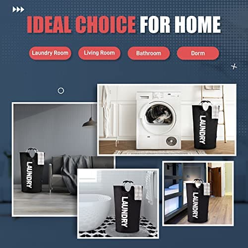 Caroeas 90L Laundry Basket (13 Colors), Waterproof Laundry Hamper, Laundry Bag with Padded Handles, Clothes Hamper Stands Up Well, Collapsible Laundry Basket Easy Storage 6